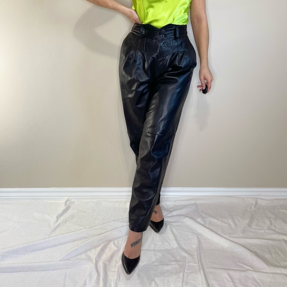 Vintage High Waist Leather Pants (28) - Picture 2 of 5